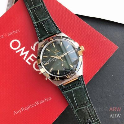 High Quality Replica OMEGA Constellation Green Imported Rubber Strap Green Face Dial 2-Tone 316L Stainless Steel Case Watch 